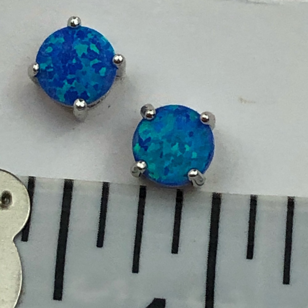Sterling Silver blue Opal earrings - Picture 6 of 8